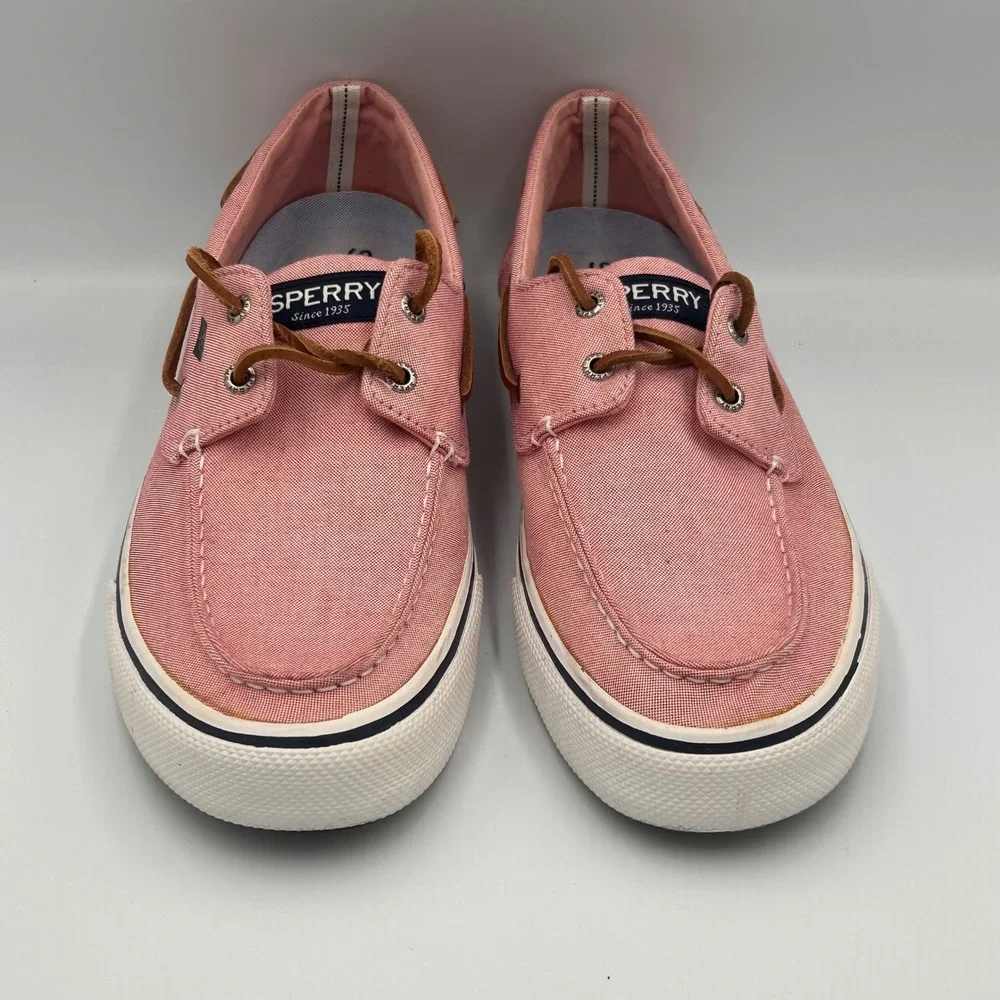 Sperry Bahama II Mens 11.5 Salmon Pink Canvas Boat Shoe Sneakers Top Sider